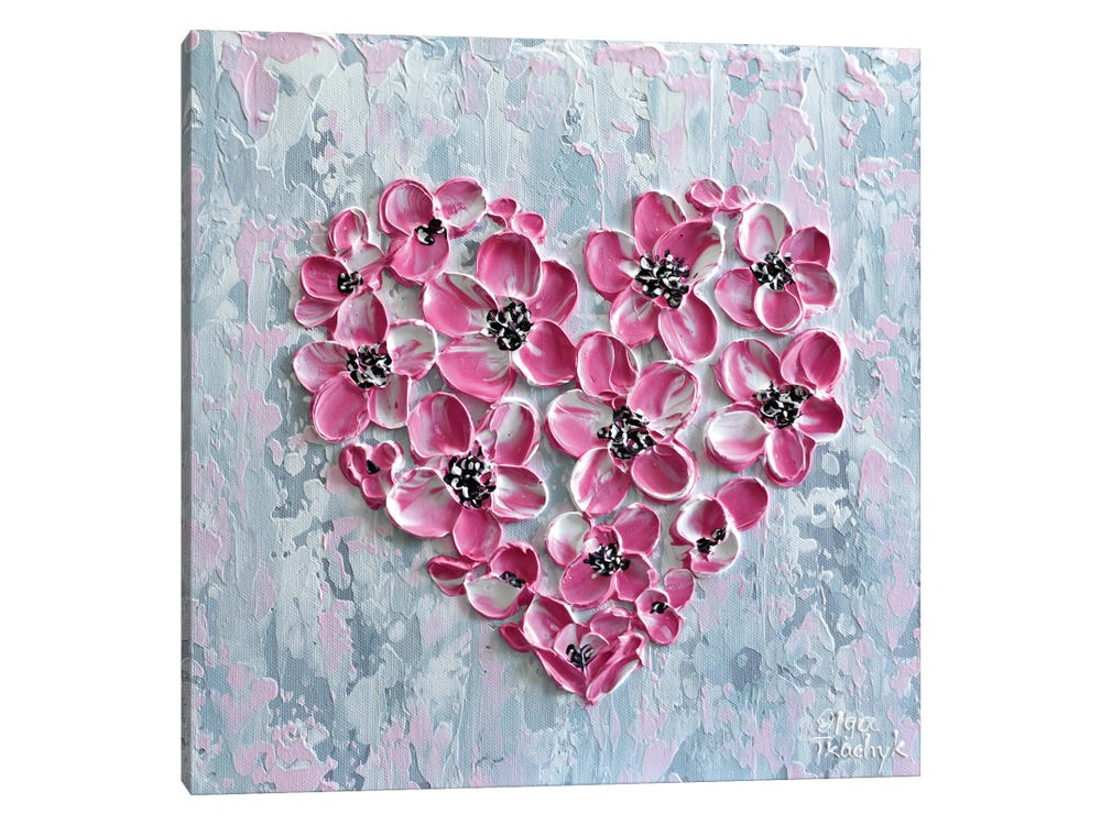 Pink Floral Heart II Canvas Art by Olga Tkachyk